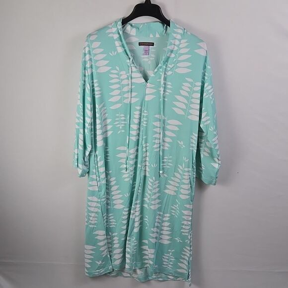 Dresses & Skirts - Stan Herman Mint Green Leaf Patterned Lounge Dress Sz S Spa Pool Bath Leisure